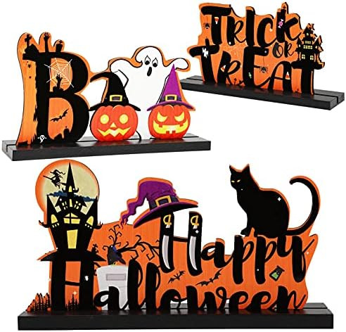 GEKUPEM 3 Pieces Happy Halloween Table Centerpiece Signs Pumpkin Table Decorations Trick or Treat... | Amazon (US)