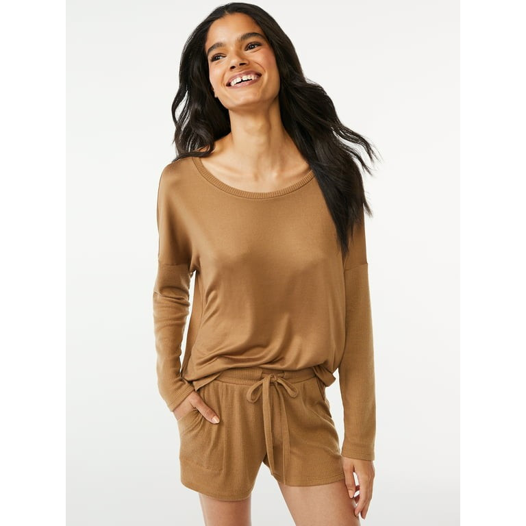 Joyspun Women’s Long Sleeve Top and Shorts Pajama Set, 2-Piece, Sizes up to 3X - Walmart.com | Walmart (US)