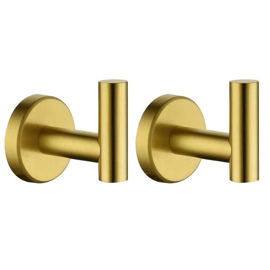 JQK Bathroom Towel Hook Brushed Gold, Brass Coat Robe Clothes Hook for Bathroom Kitchen Garage Wa... | Amazon (US)