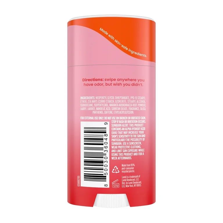 Lume Whole Body Women's Deodorant - Smooth Solid Stick - Aluminum Free - Peony Rose - 2.6oz | Walmart (US)