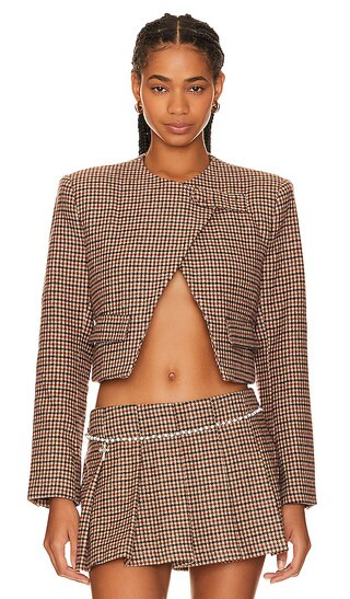 Catalina Cropped Jacket in Brown Plaid | Revolve Clothing (Global)