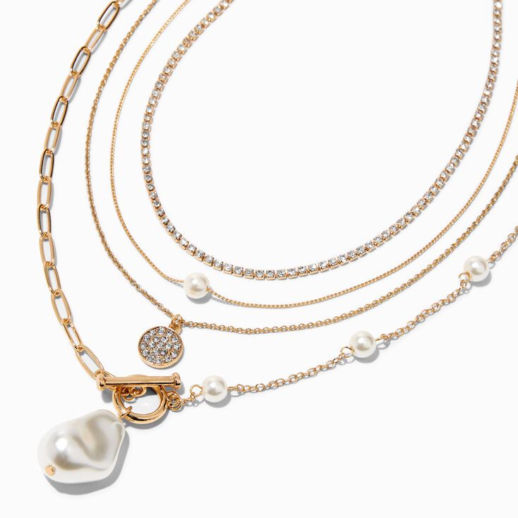 Gold Pearl Crystal Choker Necklace Set - 4 Pack | Claire's (US)