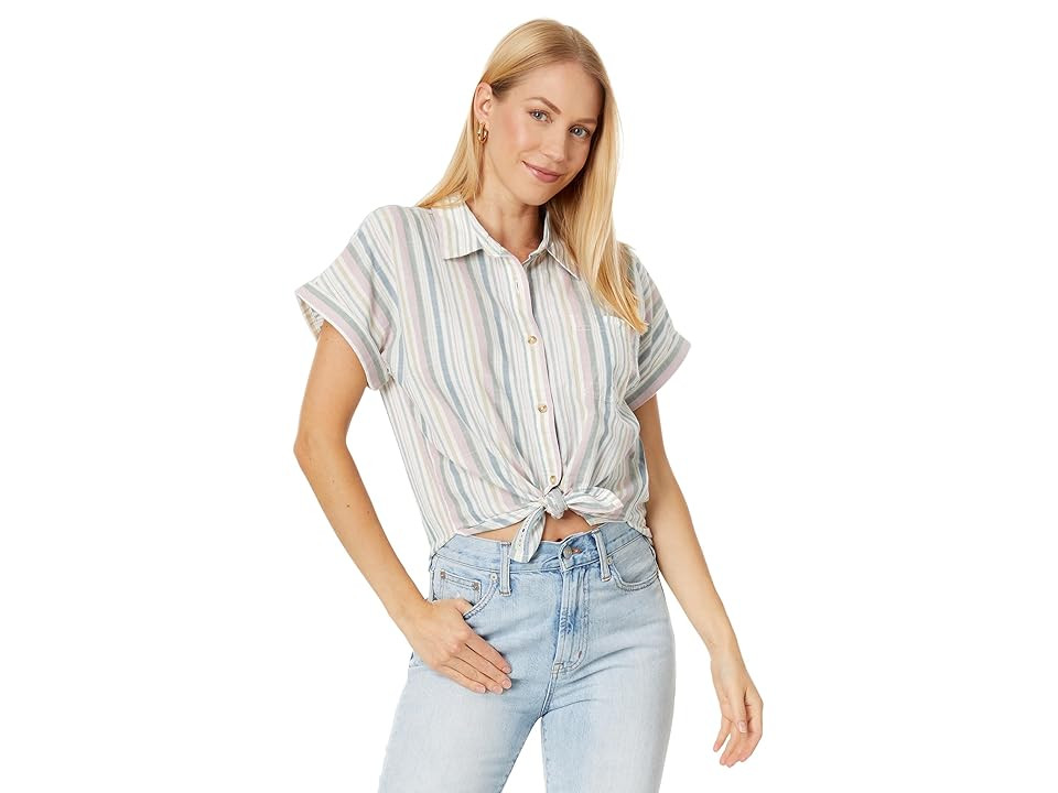 Lucky Brand Relaxed Striped Workwear Shirt Women's Clothing Green : LG (US 10-12), Cotton | Zappos