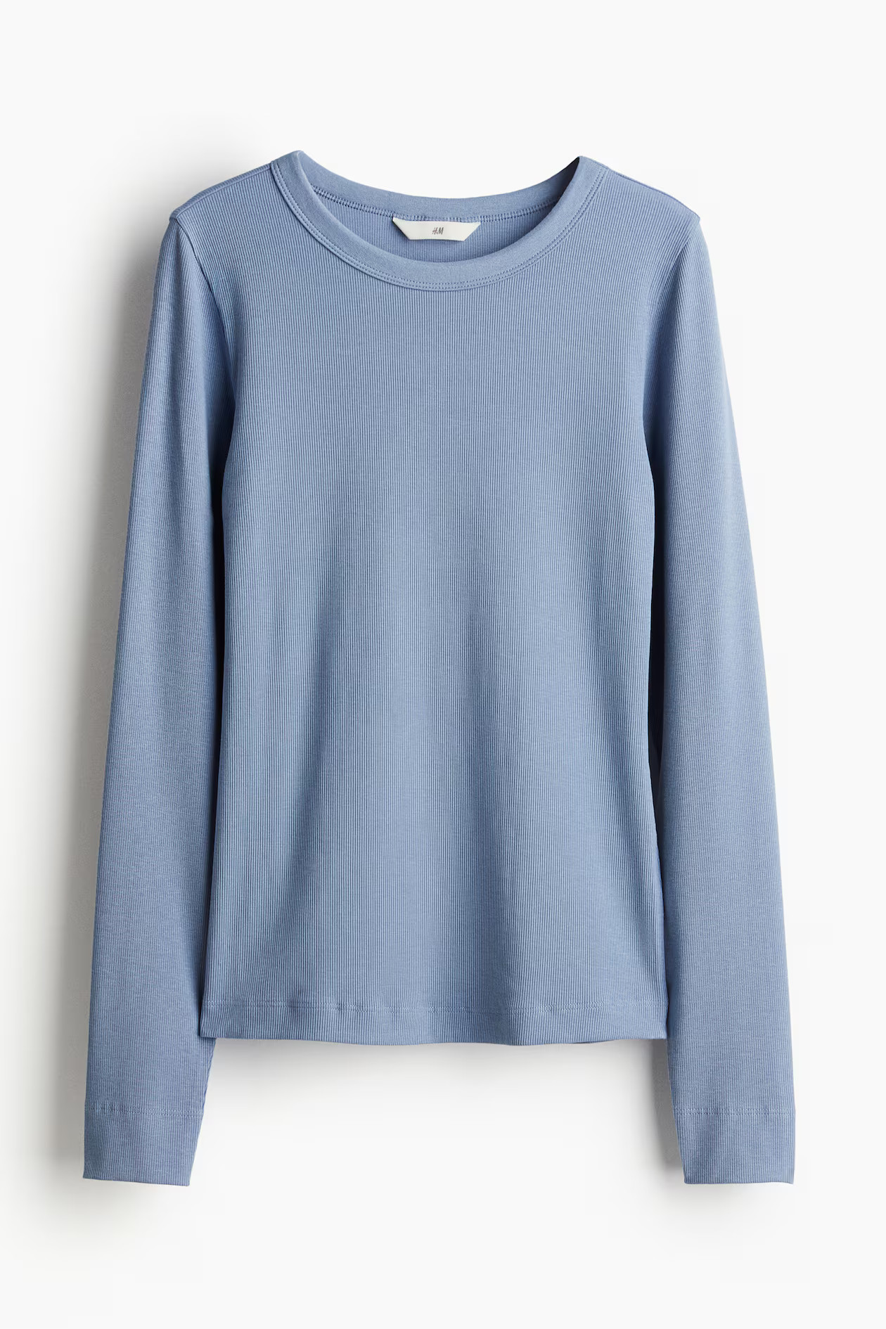 Geripptes Shirt aus Modalmix - Rundausschnitt - Langarm - Mattblau - Ladies | H&M AT | H&M (DE, AT, CH, NL, FI)
