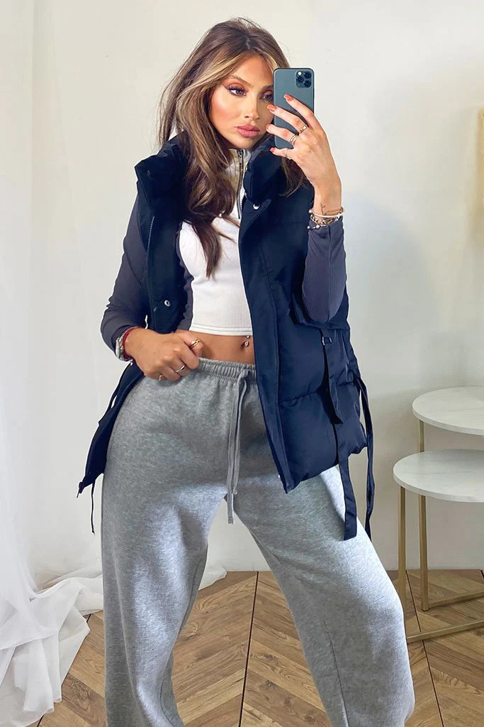 Black Padded Tie Detail Gilet | ISAWITFIRST