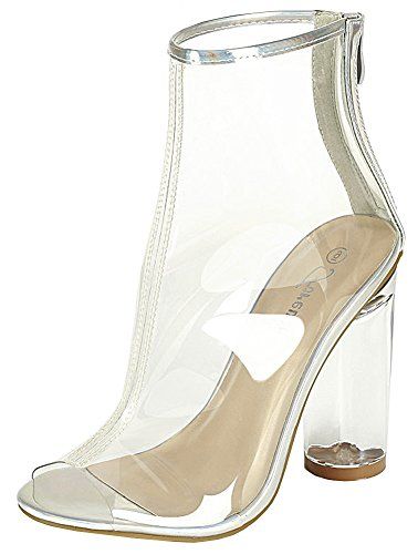 Forever Clear-24 Clear Translucent Transparent Lace Up Peep Toe Ankle Bootie W Perspex Block Heel (7 | Amazon (US)