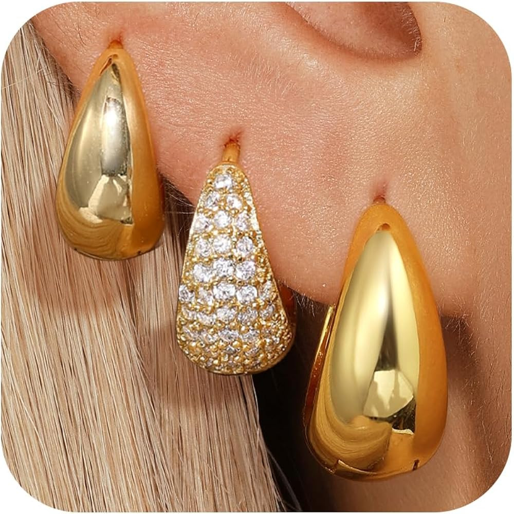 Gold Earrings Set for Women, 14K Gold Plated Stud Hoop Earring Stacks, Dainty Hypoallergenic Earr... | Amazon (US)