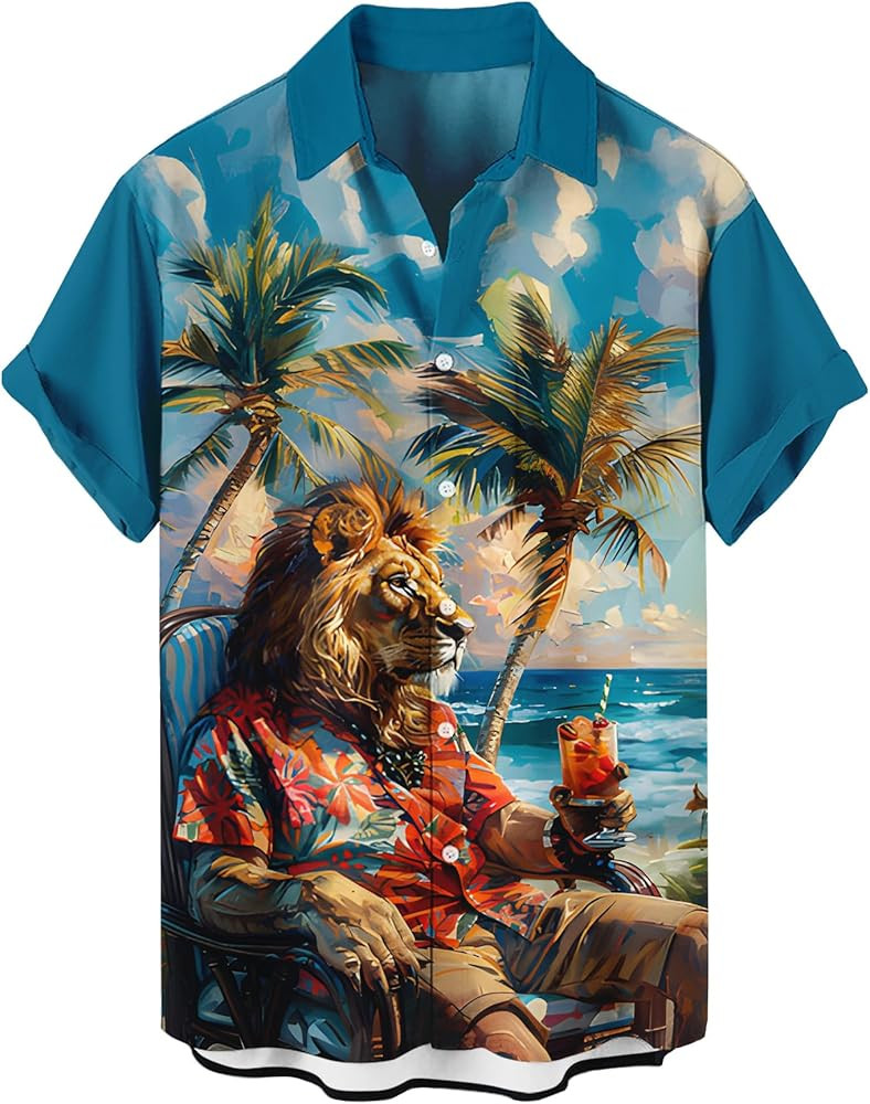 Men's Hawaiian Shirt Short Sleeve Funny Printed Casual Button Down Aloha Shirts | Amazon (US)