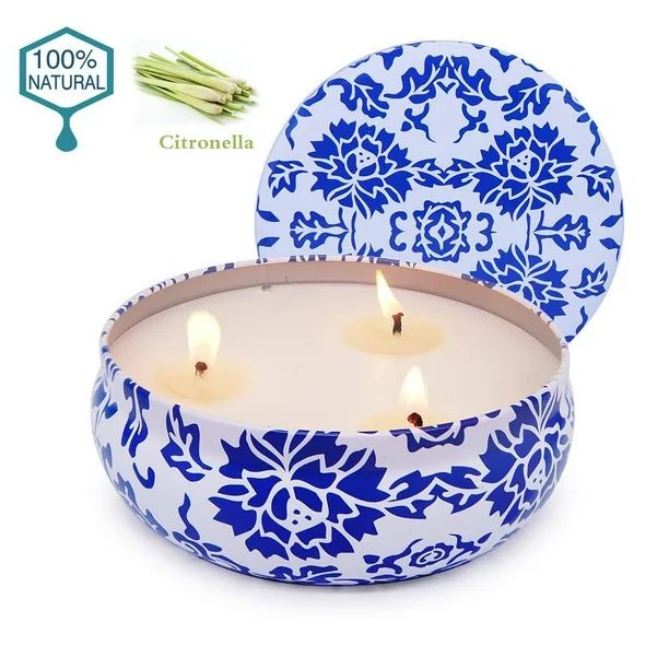 Large Citronella Candles Outdoor and Indoor, Classic Blue and White Jar Candle, 13.5 Oz Long Burn... | Walmart (US)