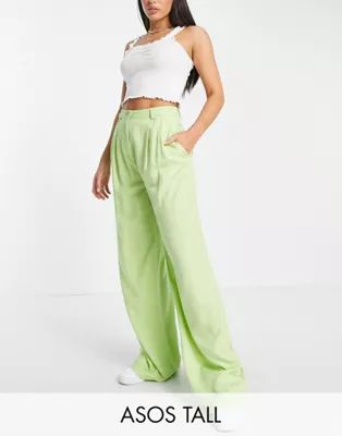 ASOS DESIGN Tall vintage look wide leg trousers in bright apple co-ord | ASOS (Global)