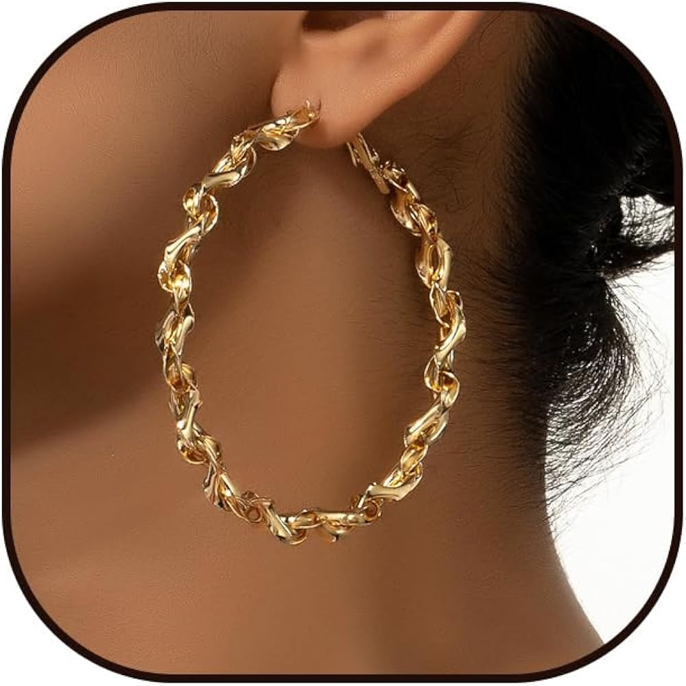 Twisted Rope Hoop Earrings for Women Chunky Big Large Hoop Earrings Minimalist Round Circle Huggi... | Amazon (US)