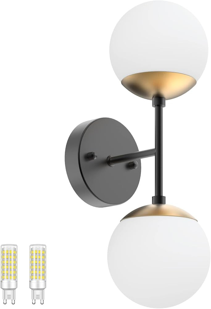 Tipace Black and Gold Wall Light,Mid Century Modern Globe Wall Sconce, Black Wall Sconce 2 Lights... | Amazon (US)