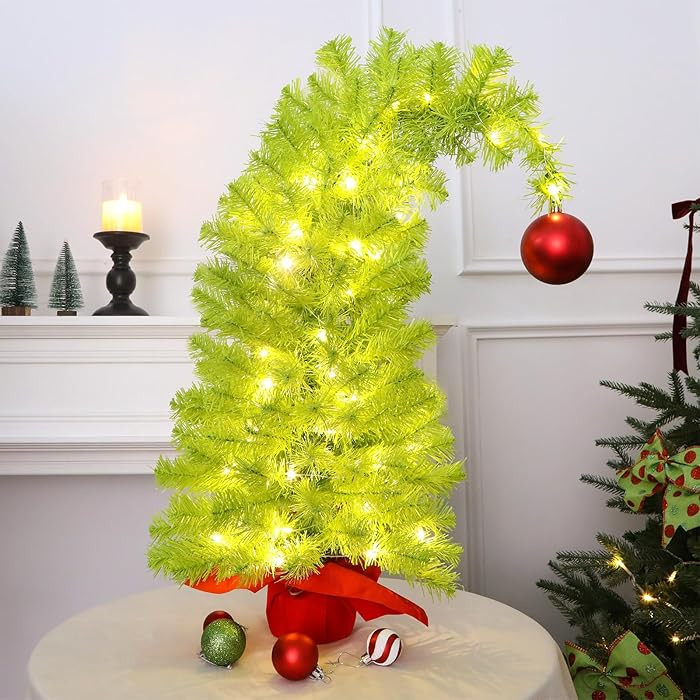 Whimsical Table Top Small Christmas Tree, 2 FT Bendable Lime Green Christmas Tree with Lights and... | Amazon (US)