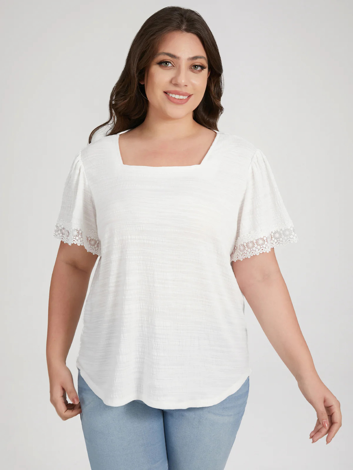 89th & Madison Plus Crochet Trim Flutter Sleeve Top | 89th + Madison