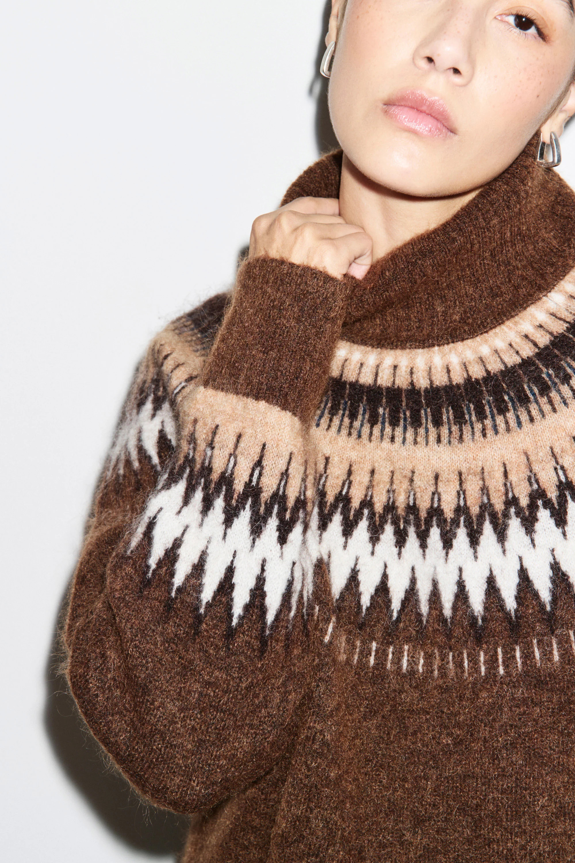 ALIGNE Dakota Jumper - Brushed Fair Isle Knit | Brown | ALIGNE UK & EU