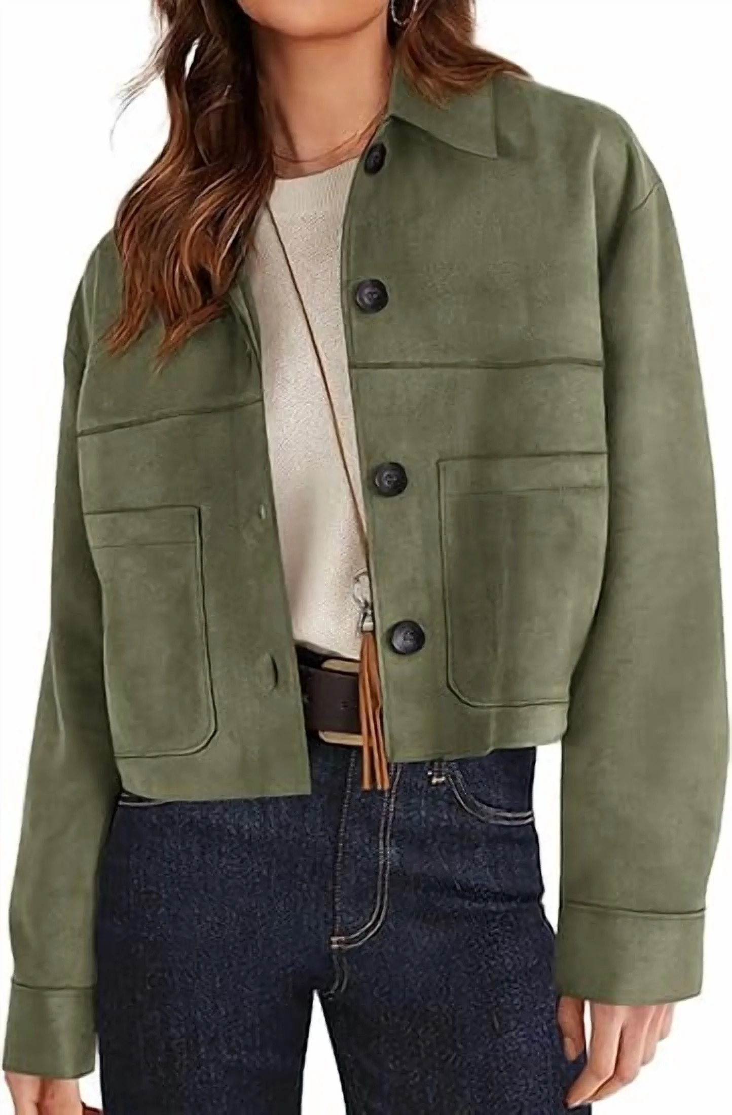 PRETTYGARDEN Women's Faux Suede Cropped Jacket Casual Fall Fashion Button Down Winter Coats Outer... | Walmart (US)