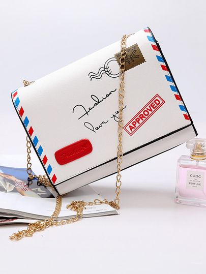 Contrast Binding Envelope Pattern Flap Bag | SHEIN