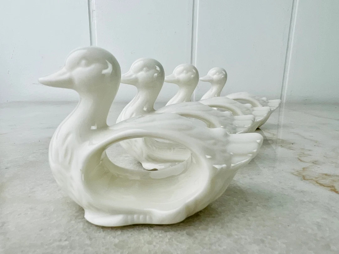 Vintage Duck Napkin Rings, Set of 4, Porcelain Abbott Napkin Holders, White Ceramic, Collectibles... | Etsy (US)