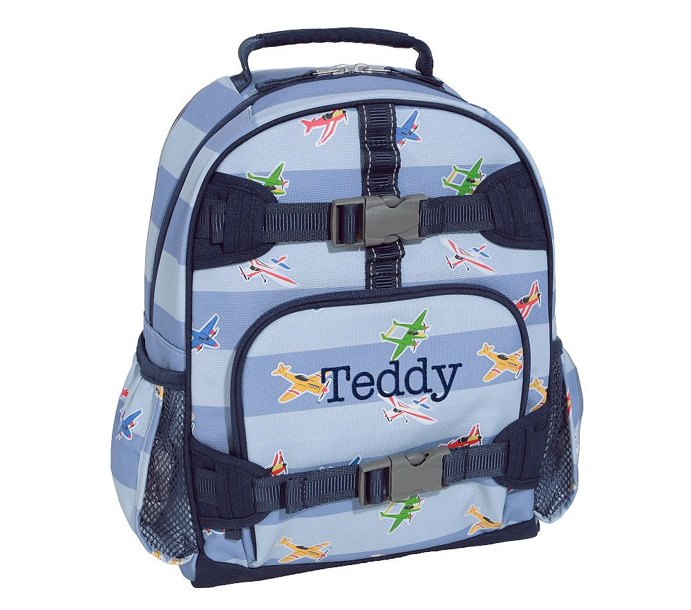 Chambray Stripe Airplanes Glow-In-The-Dark Mackenzie Backpack | Pottery Barn Kids