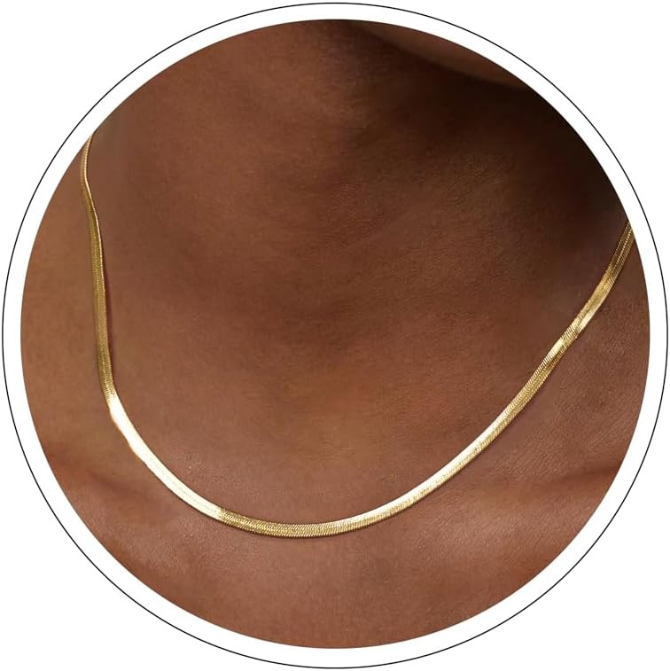 DEARMAY 14K Gold Plated Herringbone Necklaces for Women, Dainty Gold Snake Choker Chain Non Tarnish Trendy Simple Thin & Chunky Options Neckalce 1.5/3/5/6/8mm Chain Jewelry for Gifts | Amazon (US)