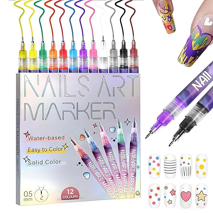 12 Colors Nail Art Pens Set,Upgraded 3D Nail Art Markers for Gel Nails,DIY Nail Art Marker Drawin... | Amazon (US)