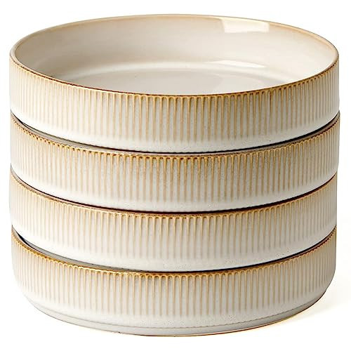 famiware Star 7.5" Pasta Bowls Set, Salad Bowl Set of 4, Double Reactive Glaze, Stackable, Ideal for Your Friend for Housewarming, Festivals, Cappuccino White | Amazon (US)