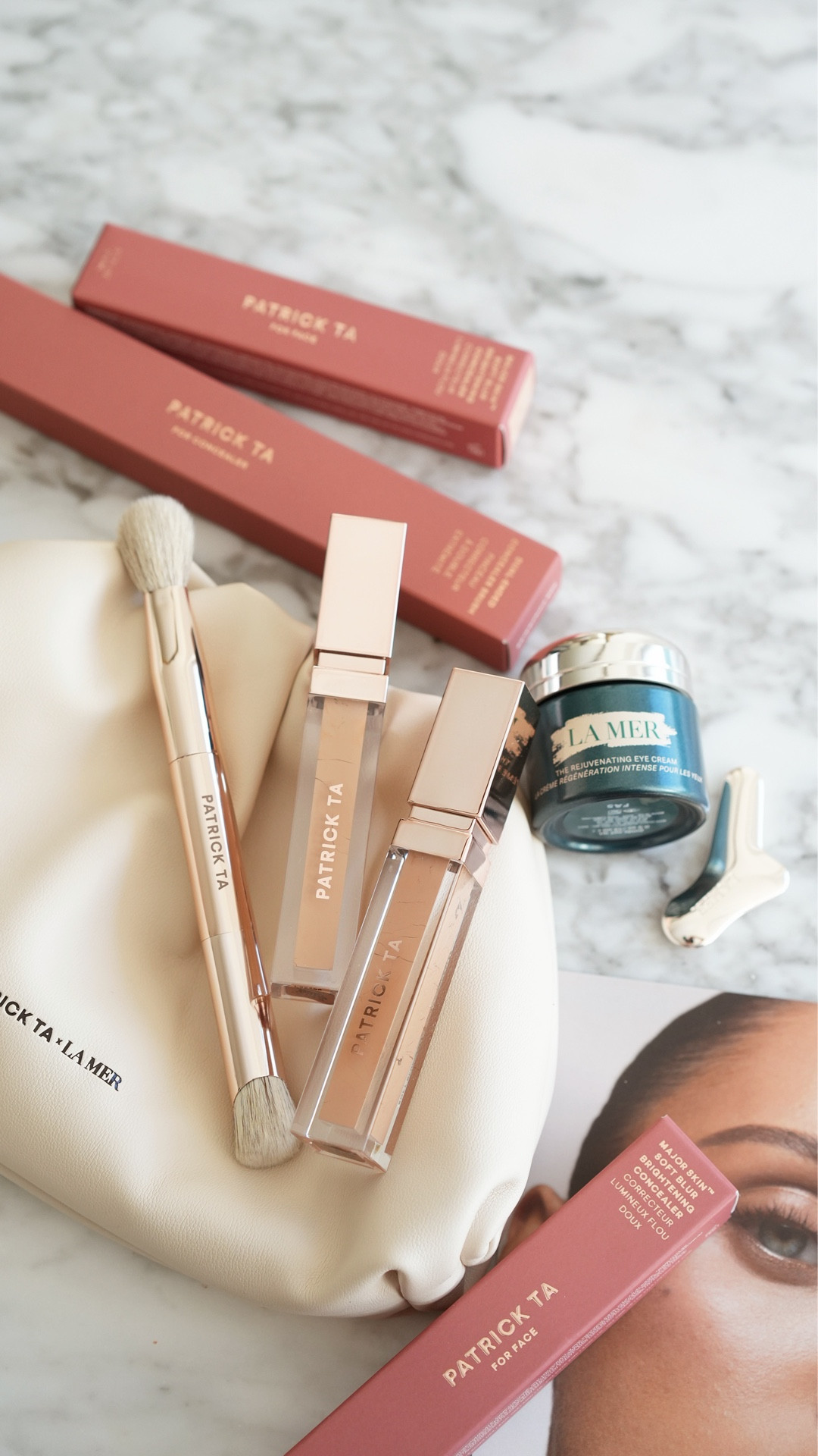 Try on the new @patricktabeauty Major Skin Soft Blur Brightening Hydrating Concealer with me!

Testing two of the shades in Medium Golden Neutral 1 and Medium Neutral 2. Both are very close on my skin with one being a little bit brighter and the other is a perfect match. Wear time with a setting powder has been really good so far!

Coverage is buildable and easy to blend, but I will say I think this is best if you have a well moisturized base underneath (including a good eye cream). If you have dry skin I would say this is probably a pass.

Love the Dual-Ended Concealer Brush too! Also wearing:
Major Skin Crème Foundation + Finishing Powder Duo in Light Med 2
Major Headlines Double-Take Blush in Not Too Much
Major Dimension Essential Artistry Edit Eyeshadow Palette in Medium
@charlottetilbury Lip Cheat Contour in Medium
Major Moisture Smoothing + Hydrating Lip Balm in Creme Brulee