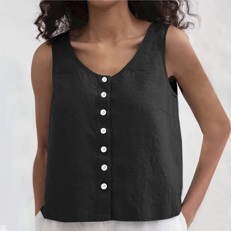 Egmy1 No Boundaries Women's Summer Sleeveless Button-Down Tops Slight Crop Vest | Walmart (US)
