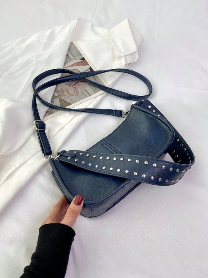 Mini Solid Color Shoulder Bag With Rivet Decoration, Fashionable Style Stylish Love Design Satche... | SHEIN