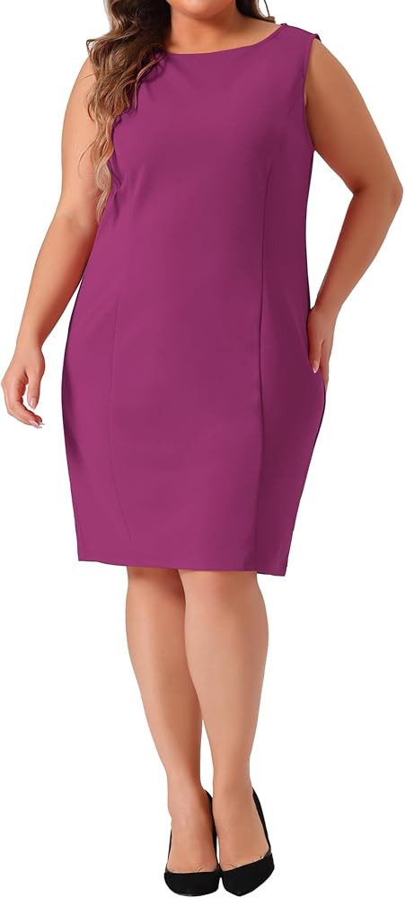 Agnes Orinda Plus Size Sheath Dress for Women Sleeveless Boat Neck Casual Straight Pencil Work Dr... | Amazon (US)