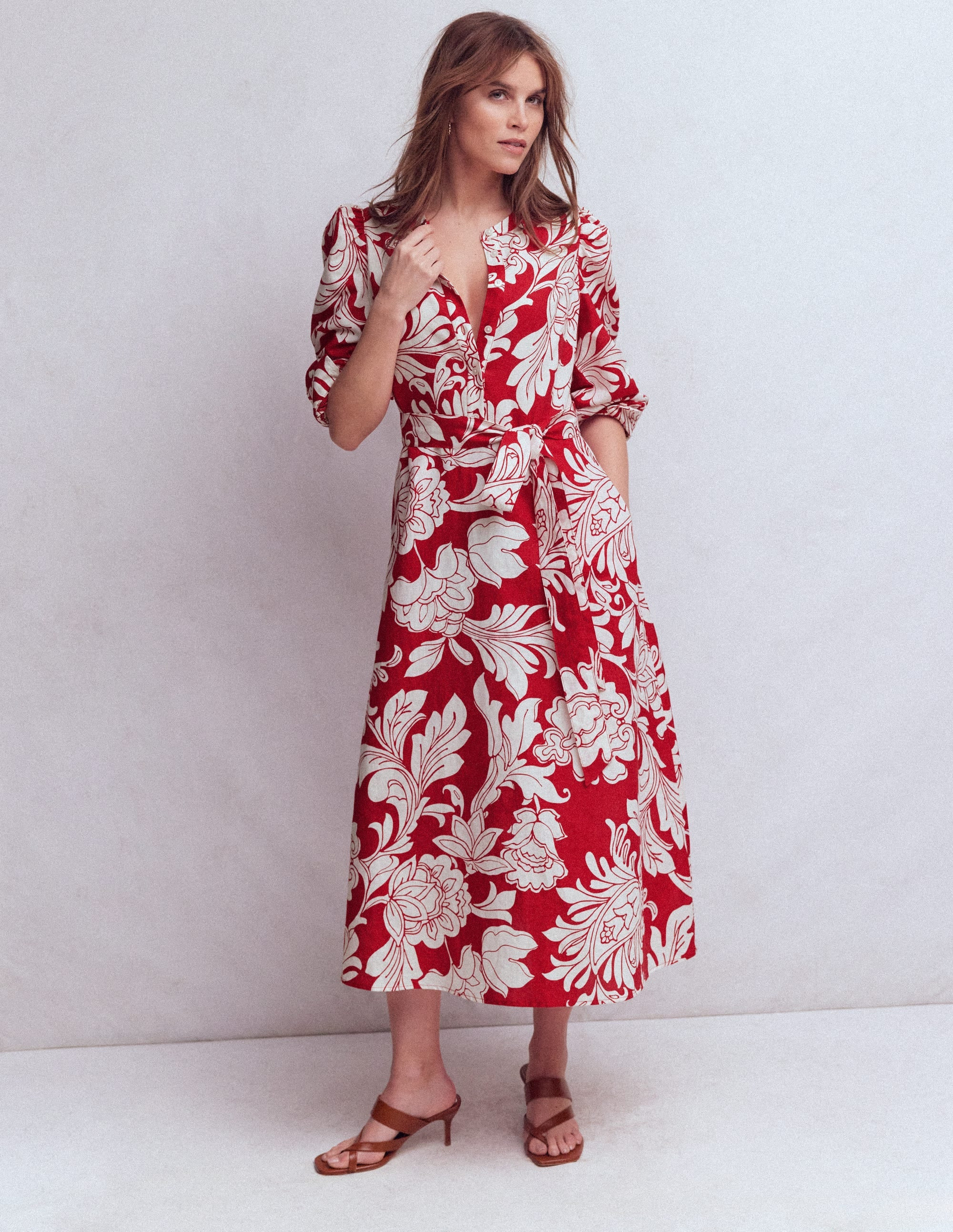 Boden Women's Ava Linen Blend Midi Dress in Red | Size 20/22 | Boden (US)