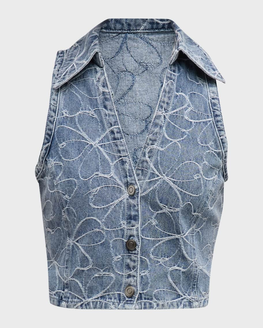Ramy Brook Deacon Floral-Embroidered Denim Vest | Neiman Marcus