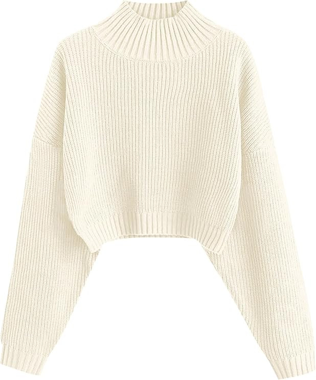 ZAFUL Women's Cropped Turtleneck Sweater Lantern Sleeve Ribbed Knit Pullover Sweater Jumper | Amazon (US)