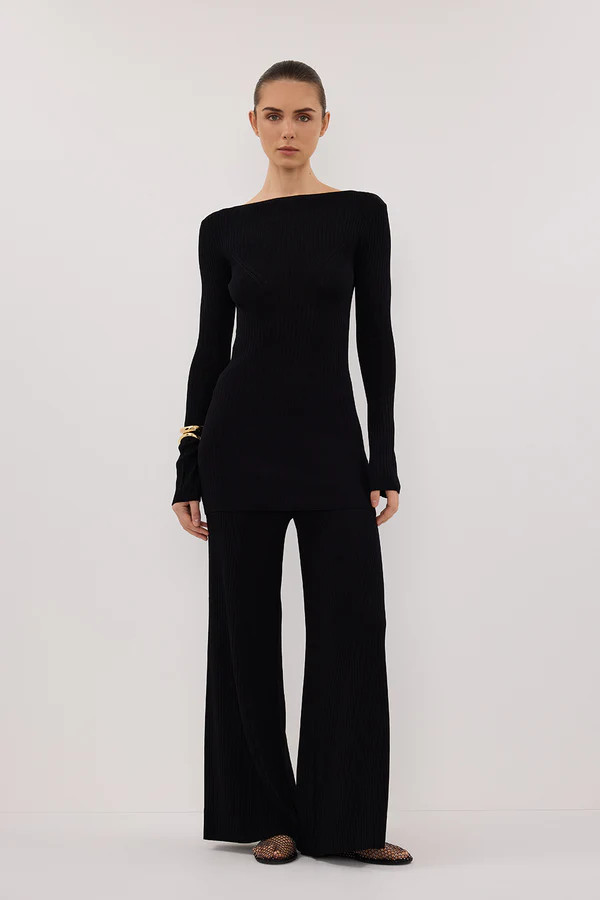JOY BLACK LONGLINE KNIT TOP | DISSH