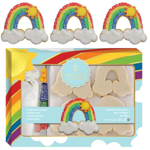 Bakery Bling Cookie Decorating Kit - Rainbow Designer Cookie Kit - 8 Pre-Baked Rainbow Cookies, Cookie Icing, Edible Decorations and Glittery Sugar - Nut Free - Made in USA | Amazon (US)