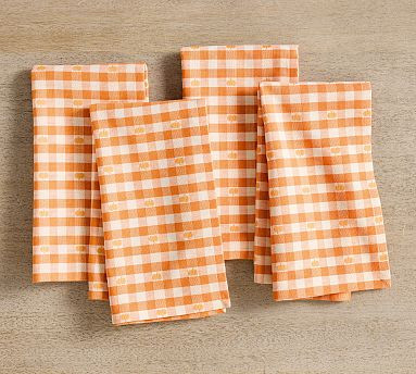 Pumpkin Gingham Organic Cotton Napkins - Set of 4 | Pottery Barn (US)