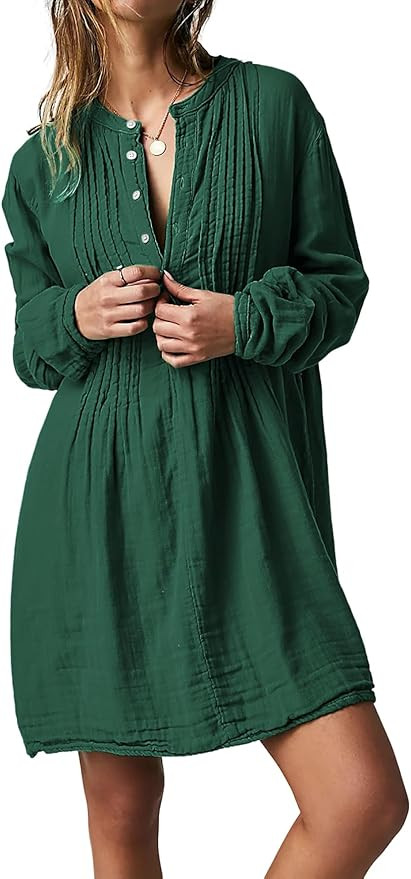 R.Vivimos Women's Tunic Dress Fall Cotton Button Down Long Sleeves Casual Mini Shirt Dress | Amazon (US)