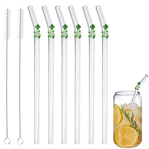 6 Pcs Glass Straws Shatter Resistant,Cute Green Turtle on Clear Straws With Design 7.9in X 8mm Re... | Amazon (US)