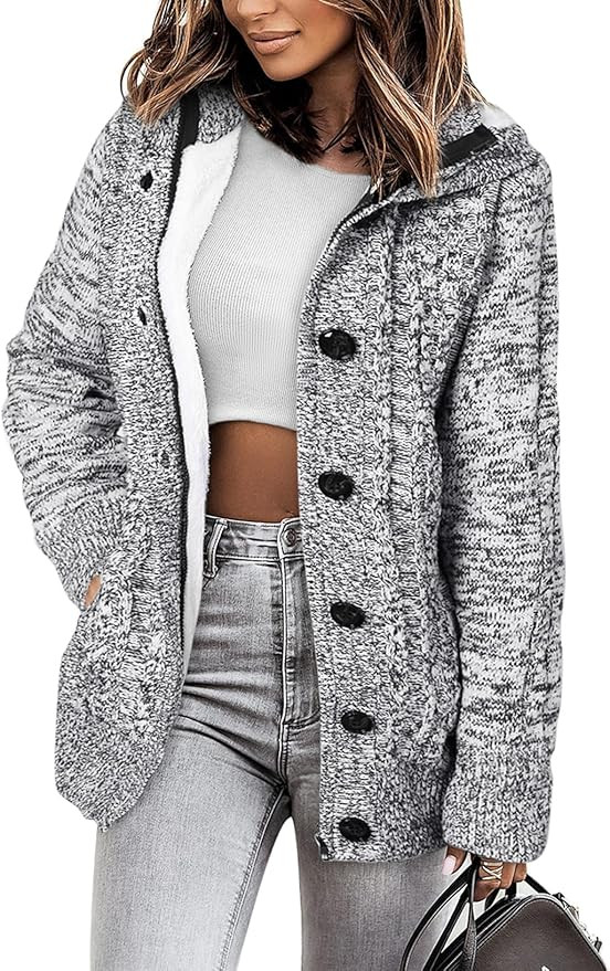 Sidefeel Women's Cardigan Sweaters Hooded Cardigans Fleece Lined Jackets Winter Sweater Coat | Amazon (US)