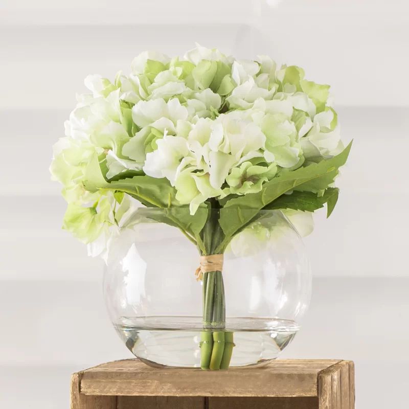Hydrangea Floral Arrangement in Glass Vase | Wayfair North America