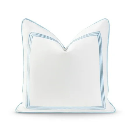 Hofdeco Premium Coastal Hampton Style Patio Indoor Outdoor Pillow Cover Only, 20"x20" Water Resistant for Backyard, Couch, Baby Blue Embroidered Square Line | Walmart (US)
