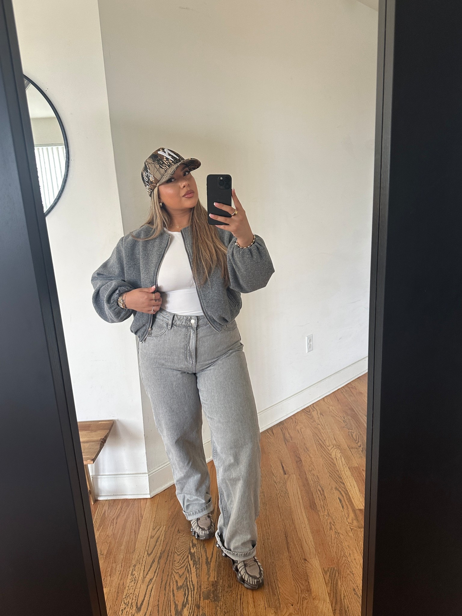 Casual 👟 fit, sizing ⬇️ 

Bodysuit: L (linked a baby tee as well, same store -love both) 
Jeans: 12 (have a little gapping but it’s a comfy relaxed fit Jean) 
Jacket: M


#LTKStyleTip #LTKMidsize #LTKSeasonal