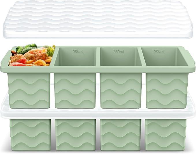 Silicone Freezer Tray for Soup with Lid – 1-Cup Soup Container Cube Style Ice Cube Trays for Fr... | Amazon (US)