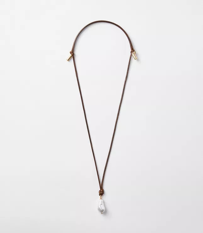 Pearlized Cord Pull Tie Necklace | LOFT