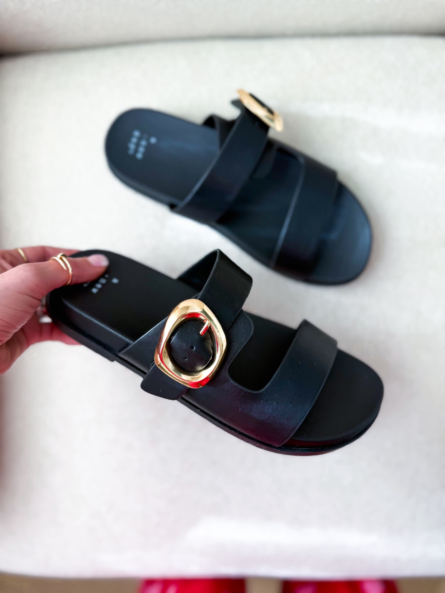 New spring shoes from Target. Vacation shoes. Spring shoes. Spring outfits. Black buckle slide sandals. Resort wear. Resort outfits. 

#LTKootd #LTKTravel #LTKgrwm