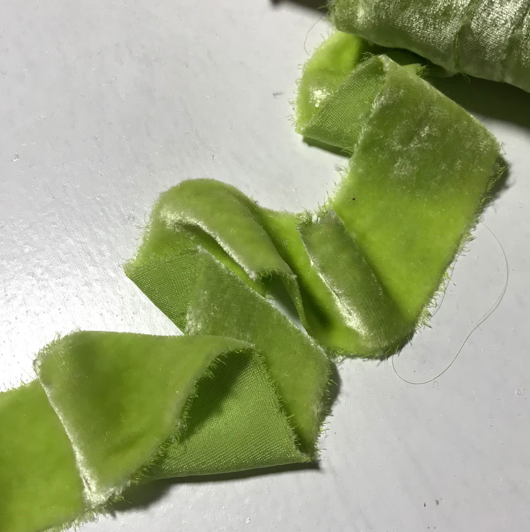Hand Dyed Spring Green Silk Velvet Ribbon 4 Widths to Choose - Etsy | Etsy (US)