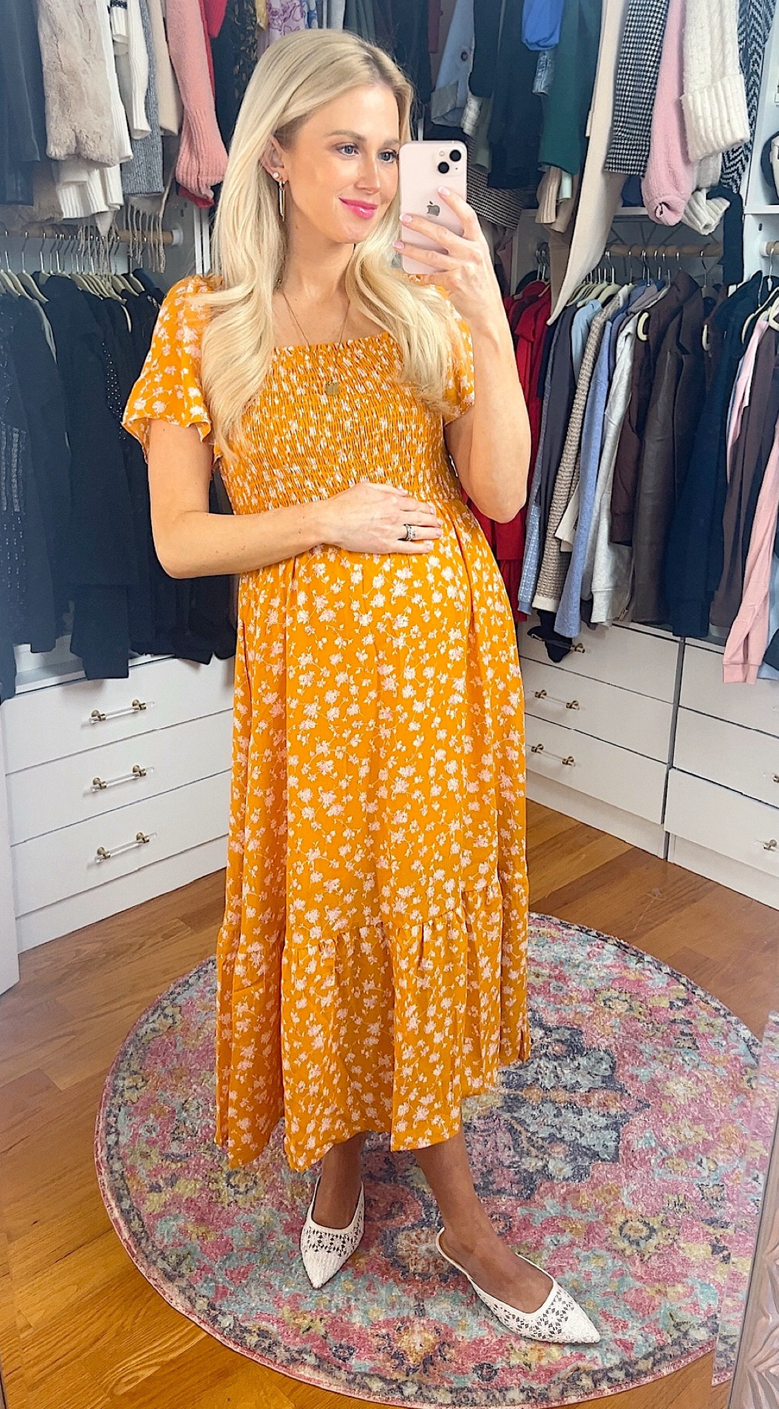 Spring maternity dress - 29 weeks pregnant. True to size. 

#LTKBump #LTKFindsUnder50 #LTKSaleAlert