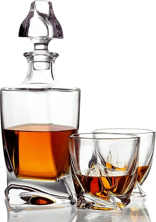 Belle Vous Glass Whisky Decanter Bottle & Glasses - 800ml/28oz Liquor/Alcohol Carafe with Glass S... | Amazon (UK)