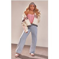 Petite Light Blue Wash Elasticated Wide Leg Jeans | PrettyLittleThing UK