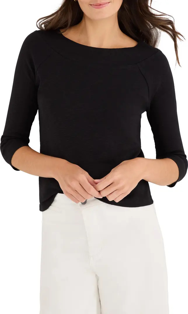 Boat Neck Three-Quarter Sleeve Cotton Blend Top | Nordstrom